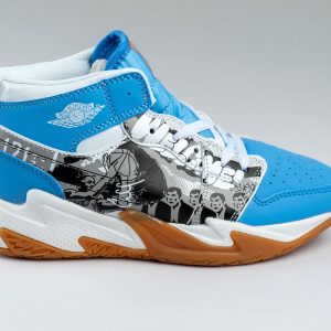 Blue and white assorted Jordans