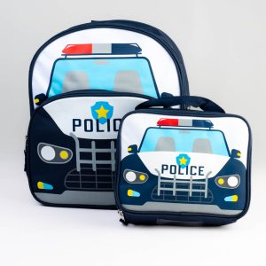 Police car lunch and backpack