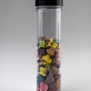 Assorted set of small clips in cylindrical tin