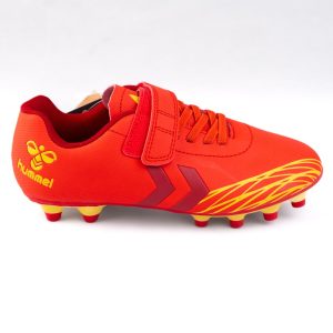 Red and yellow soccer boot